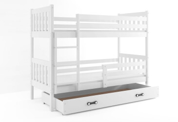 Poschodová posteľ Carino biele, zásuvka biela 80x190 cm s roštom, matracom