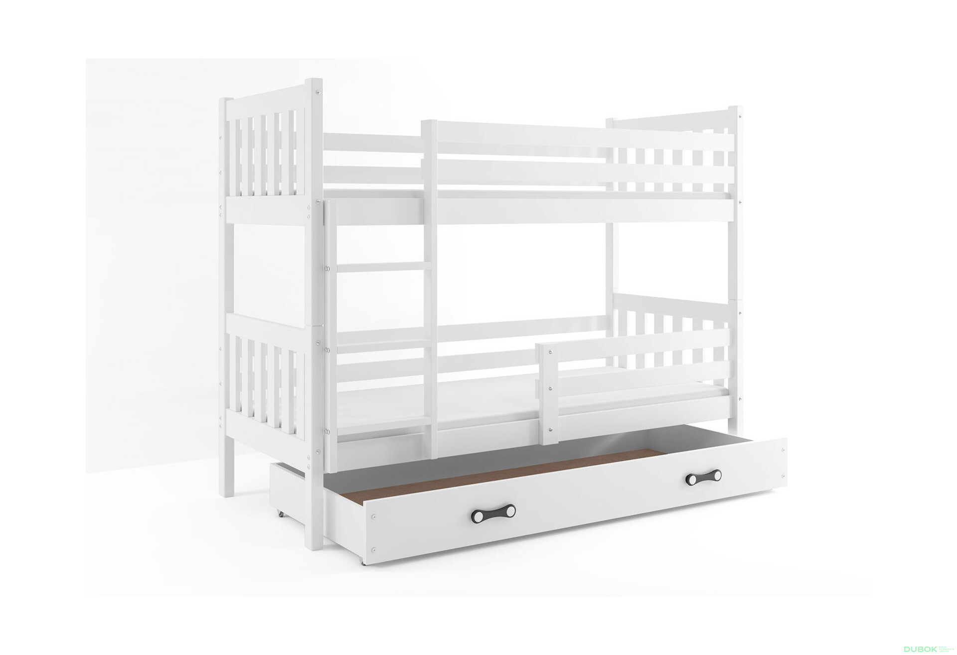 Poschodová posteľ Carino biele, zásuvka biela 80x190 cm s roštom, matracom - Fotografia 1 Fotografia 1 - Poschodová posteľ Carino biele, zásuvka biela 80x190 cm s roštom, matracom