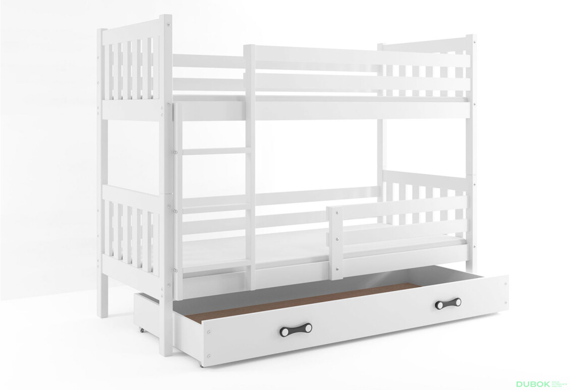 Poschodová posteľ Carino biele, zásuvka biela 80x190 cm s roštom, matracom - Fotografia 1 Fotografia 1 - Poschodová posteľ Carino biele, zásuvka biela 80x190 cm s roštom, matracom