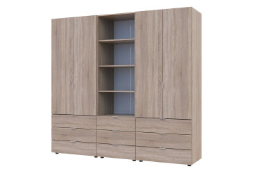 Skriňa štvordverová s regálom s zásuvkami Gelar 215 cm dub sonoma