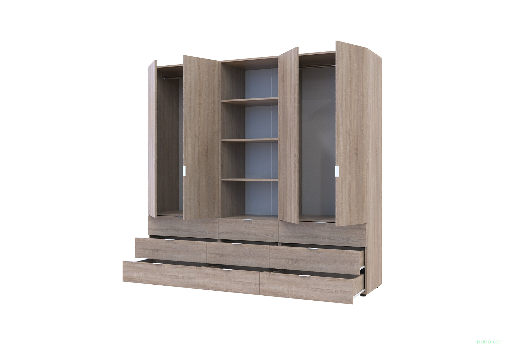 Fotografia 2 - Skriňa štvordverová s regálom s zásuvkami Gelar 215 cm dub sonoma