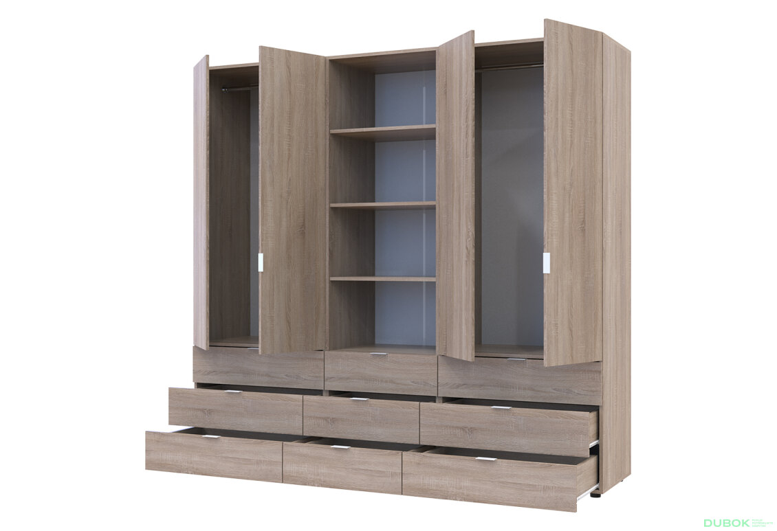 Fotografia 2 - Skriňa štvordverová s regálom s zásuvkami Gelar 215 cm dub sonoma