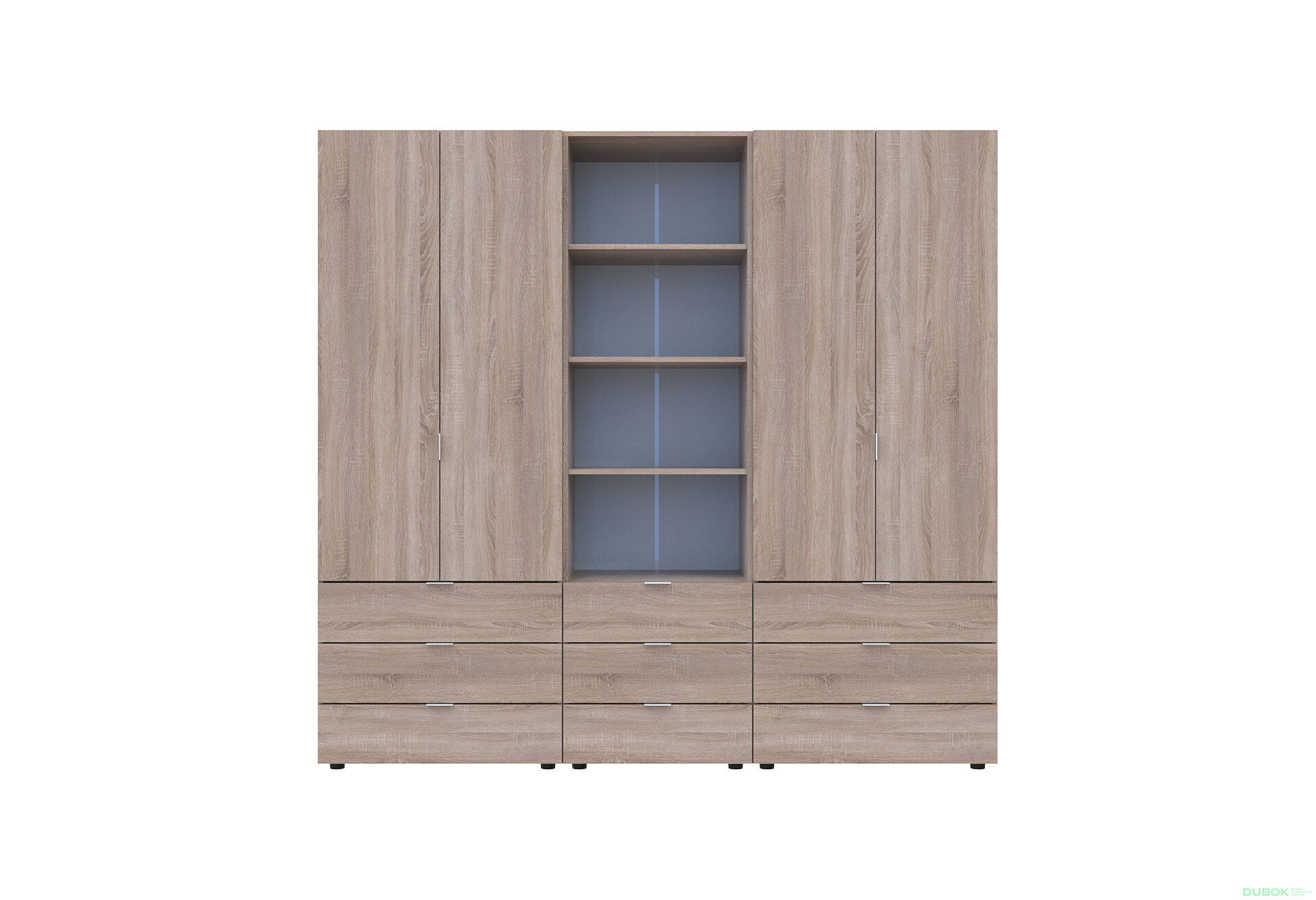 Fotografia 3 - Skriňa štvordverová s regálom s zásuvkami Gelar 215 cm dub sonoma