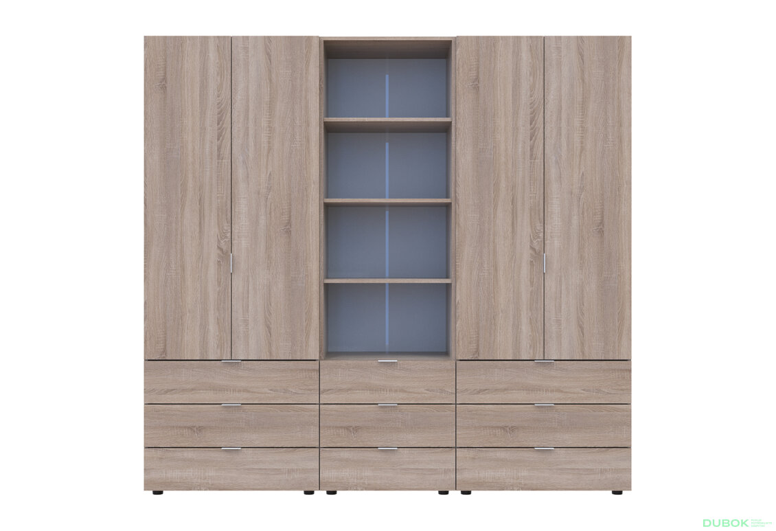 Fotografia 3 - Skriňa štvordverová s regálom s zásuvkami Gelar 215 cm dub sonoma