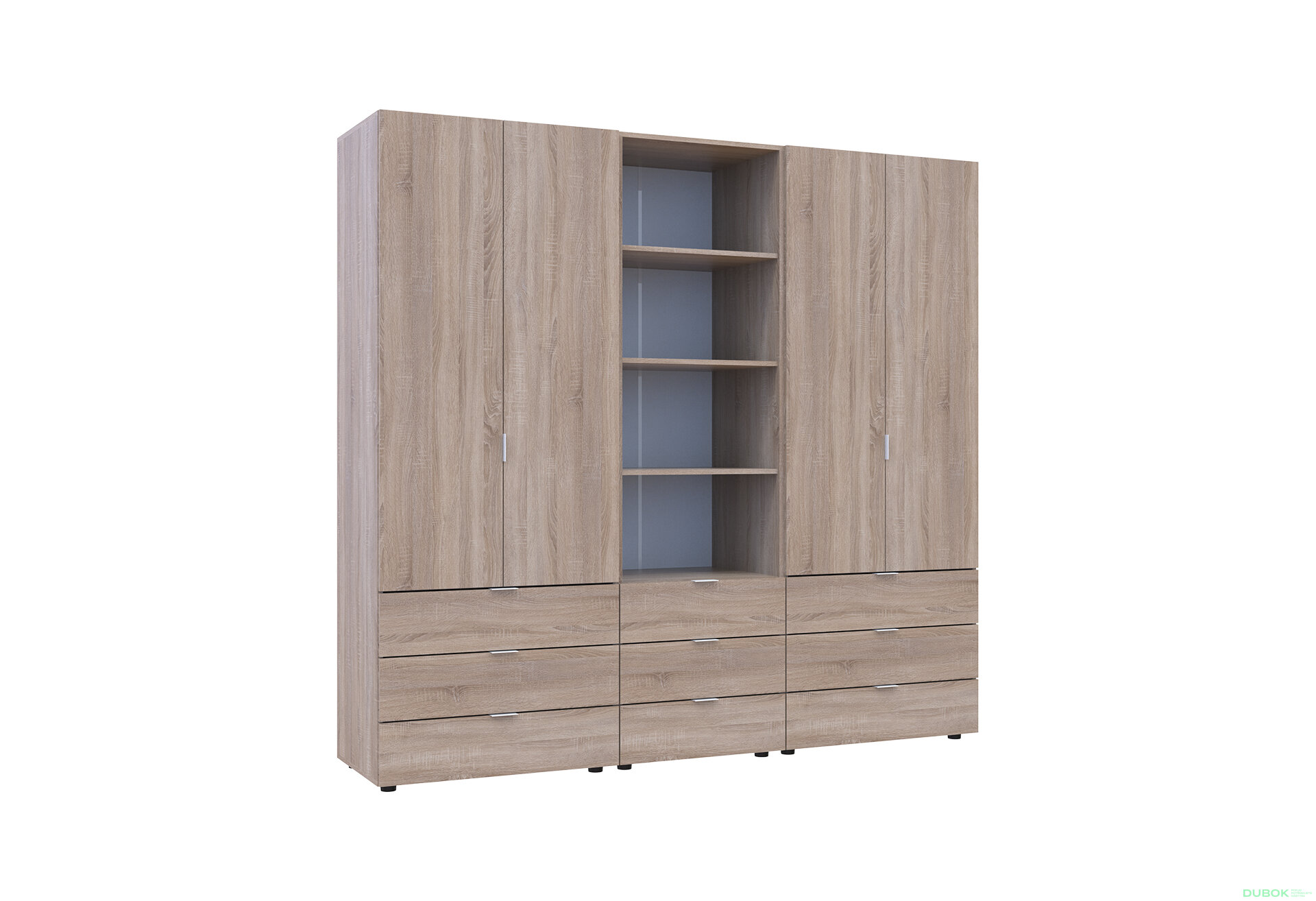 Fotografia 4 - Skriňa štvordverová s regálom s zásuvkami Gelar 215 cm dub sonoma