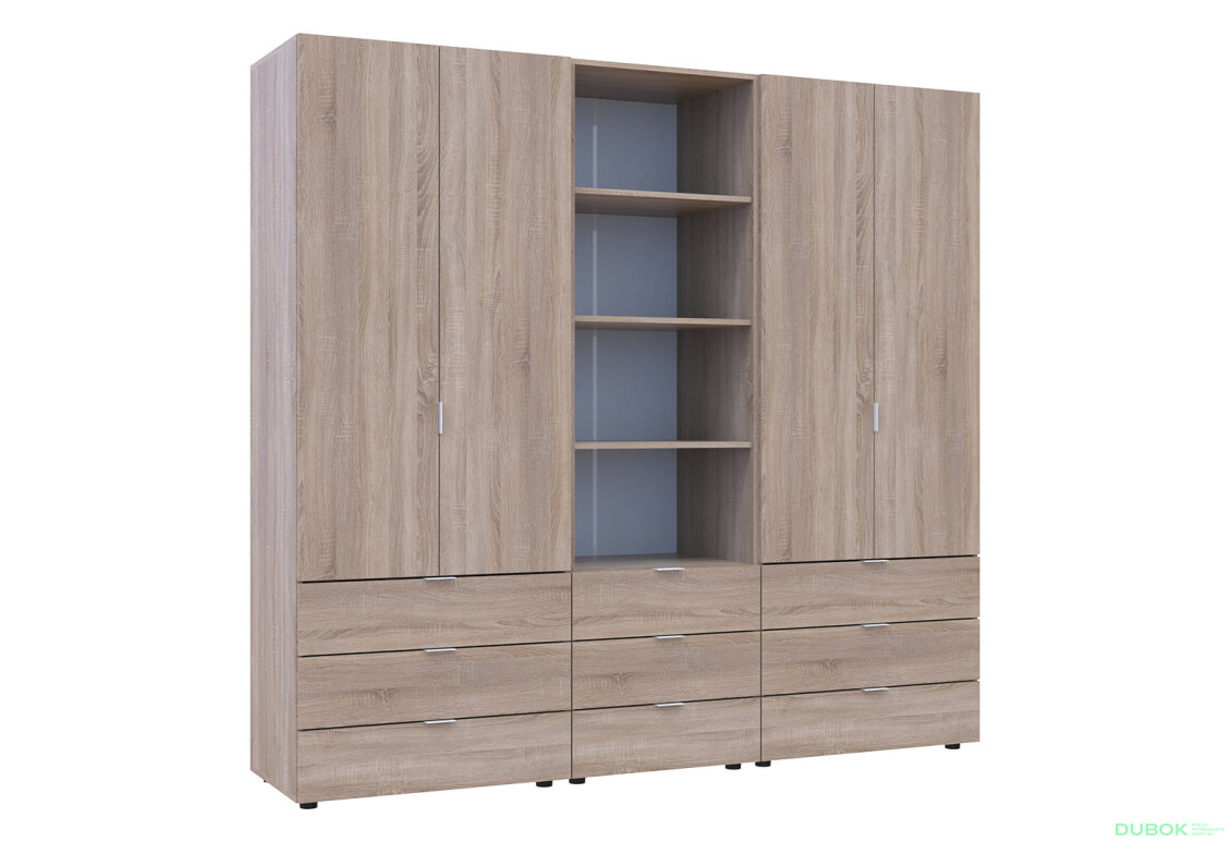 Fotografia 4 - Skriňa štvordverová s regálom s zásuvkami Gelar 215 cm dub sonoma