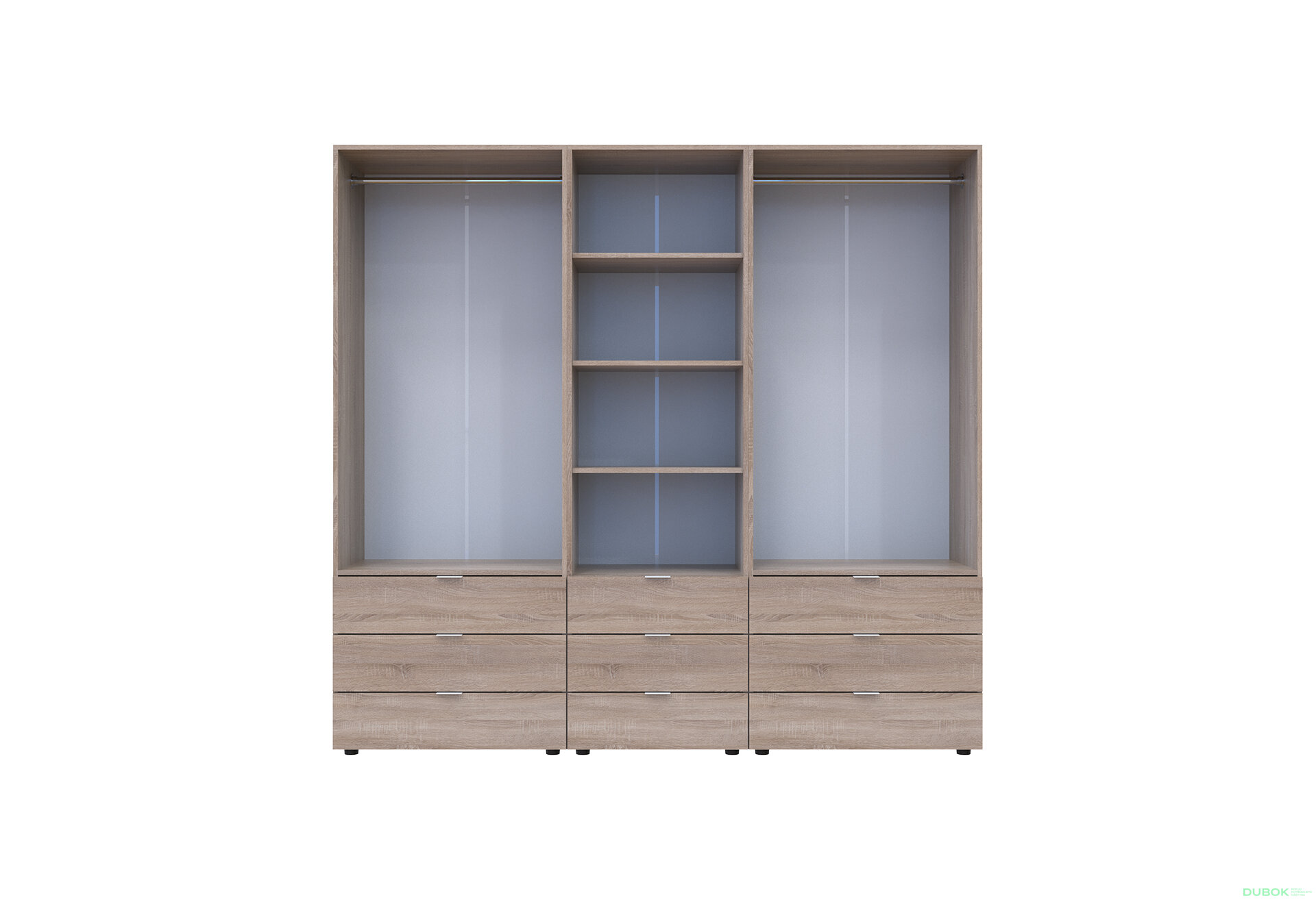 Fotografia 5 - Skriňa štvordverová s regálom s zásuvkami Gelar 215 cm dub sonoma