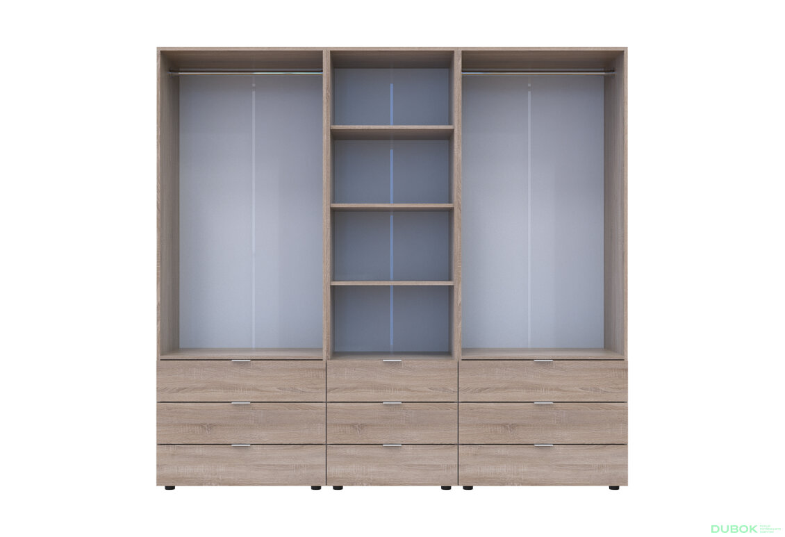 Fotografia 5 - Skriňa štvordverová s regálom s zásuvkami Gelar 215 cm dub sonoma