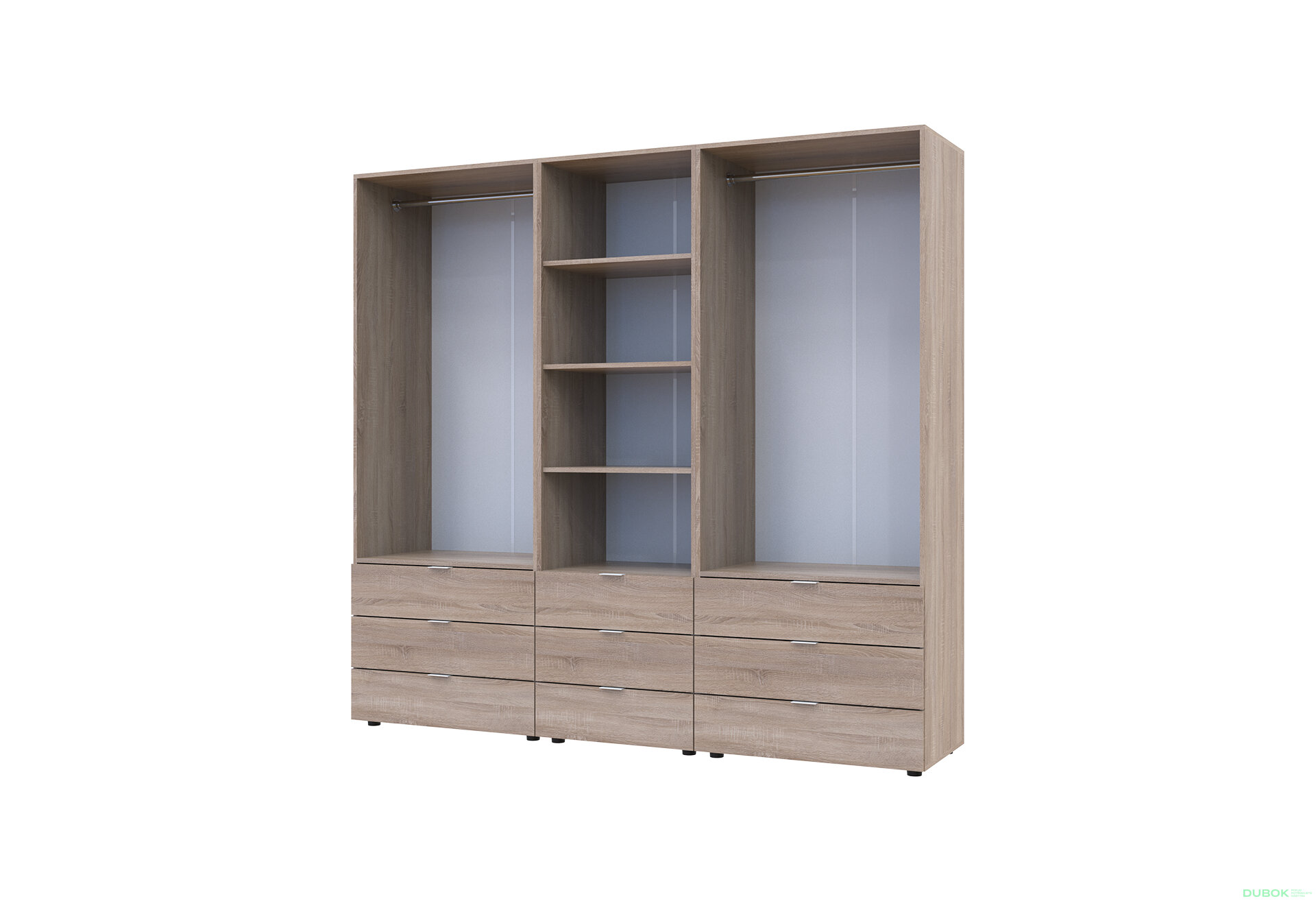 Fotografia 6 - Skriňa štvordverová s regálom s zásuvkami Gelar 215 cm dub sonoma