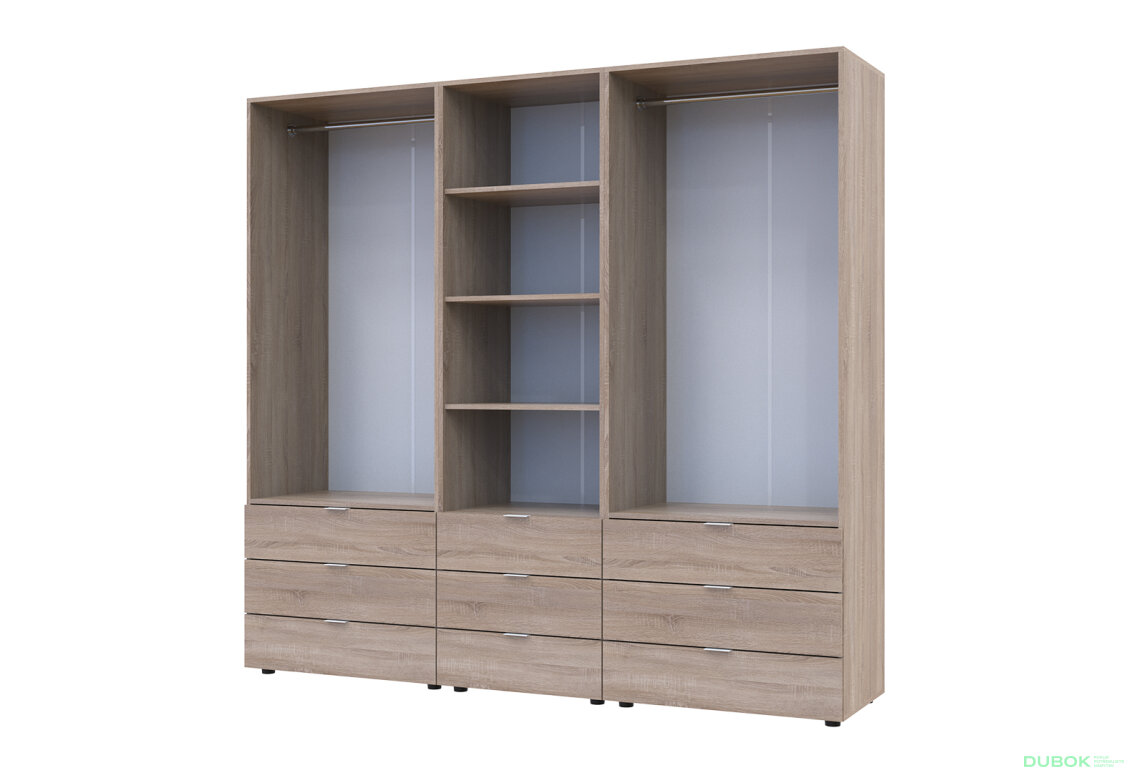 Fotografia 6 - Skriňa štvordverová s regálom s zásuvkami Gelar 215 cm dub sonoma