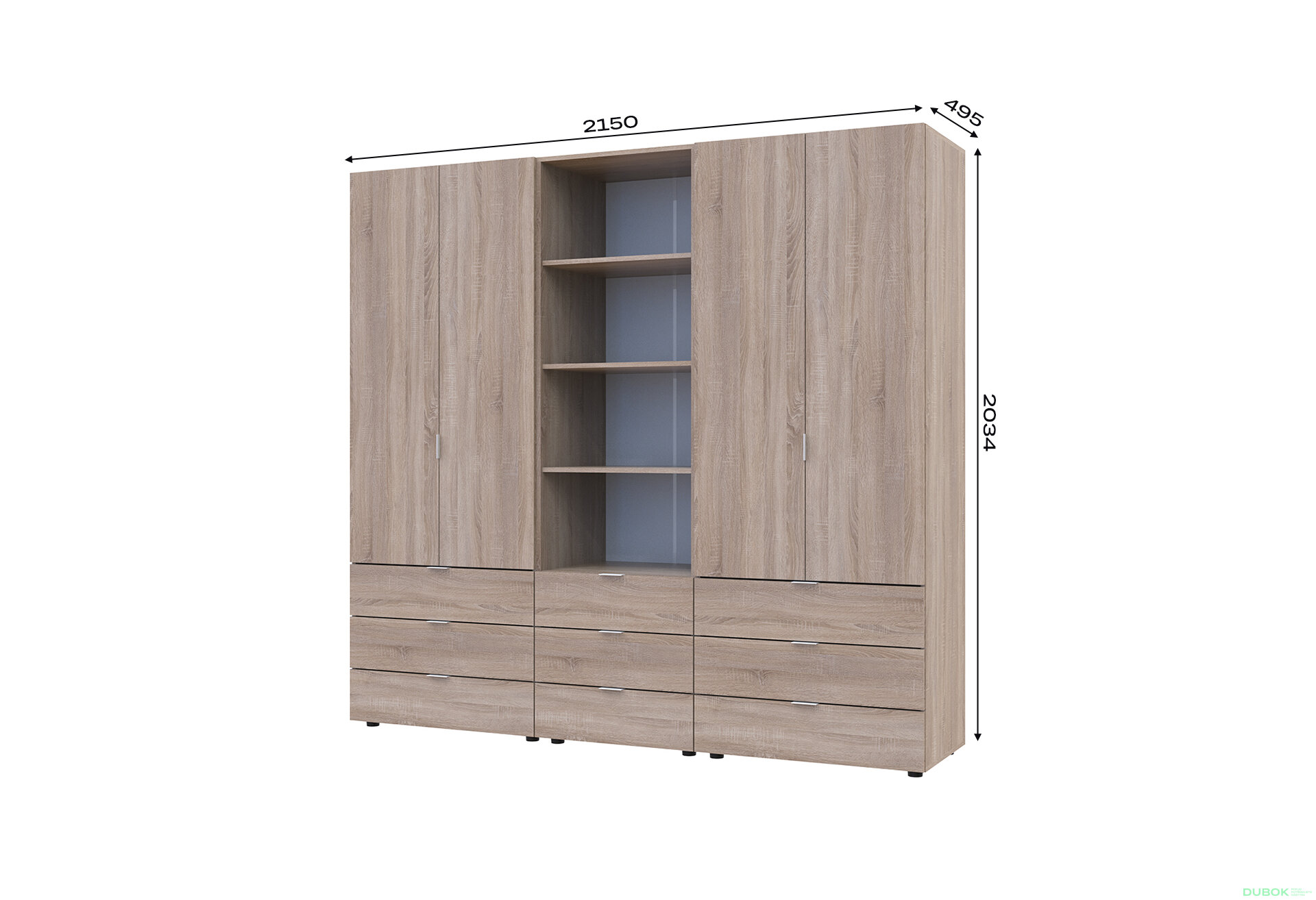 Fotografia 7 - Skriňa štvordverová s regálom s zásuvkami Gelar 215 cm dub sonoma