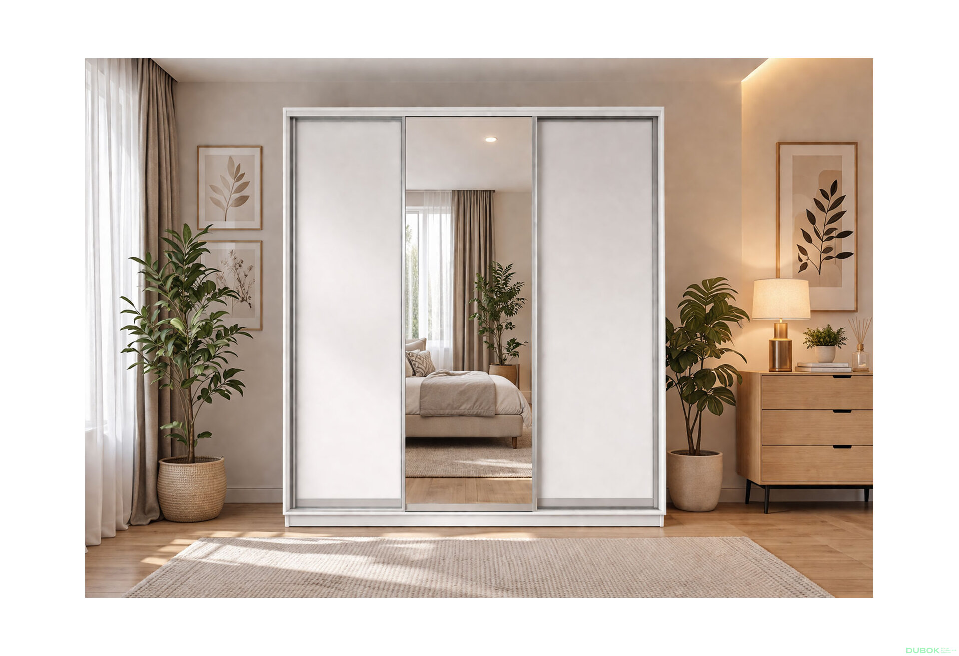 Fotografia 2 - Skriňa s posuvnými dverami 2400x2500x600 2DTD zrkadlo nymphaea alba, profil strieborný