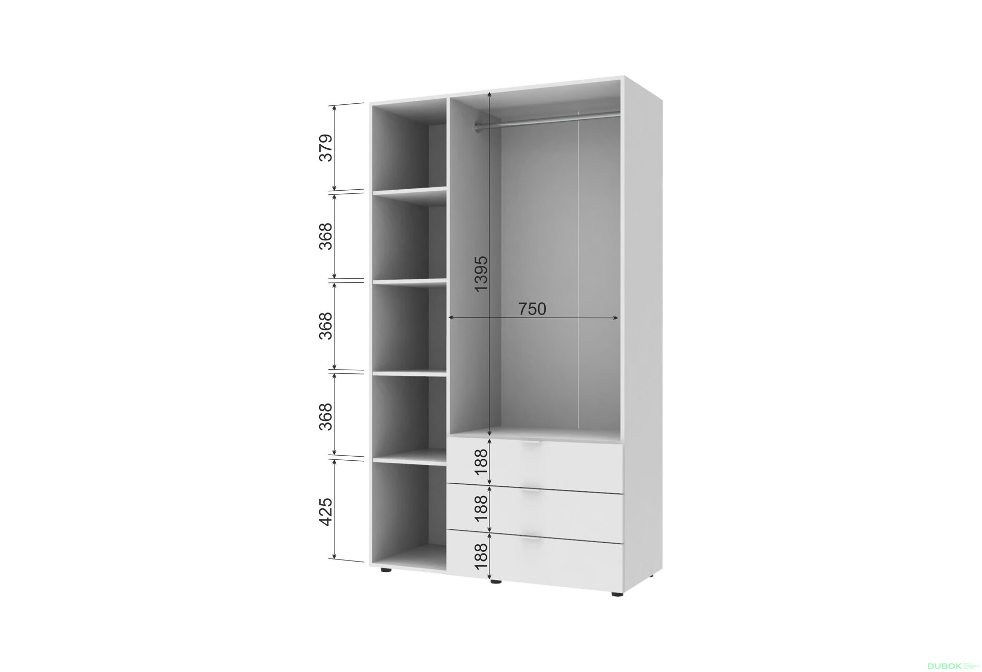 Fotografia 4 - Skriňa trojdverová Gelar 116.2 cm Biela
