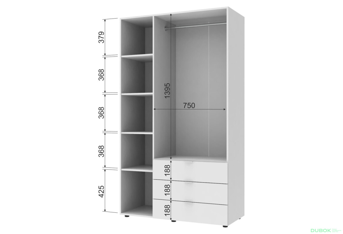 Fotografia 4 - Skriňa trojdverová Gelar 116.2 cm Biela