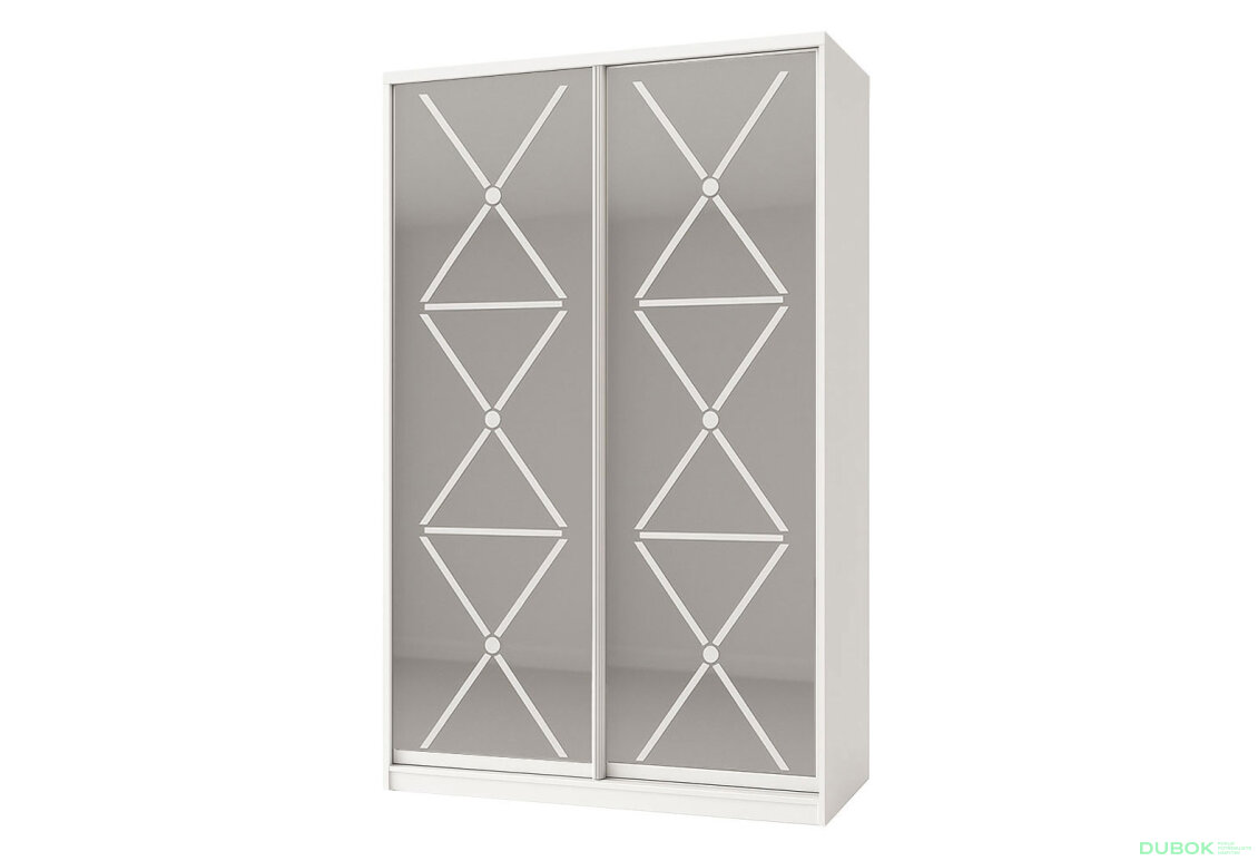 Skriňa Rim-Veneziano 2D 1,7 m biela s umeleckým matovaním na zrkadle №31