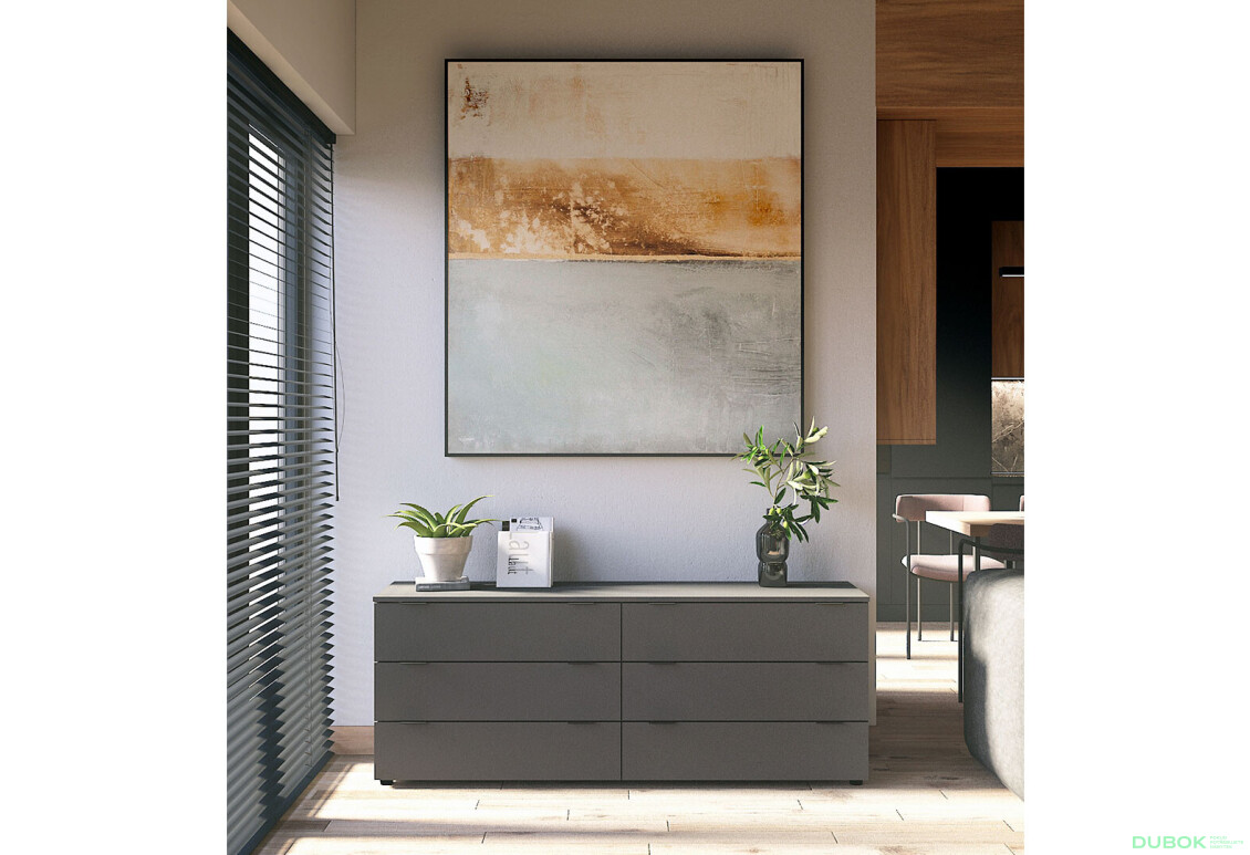Komoda Ron 9 s 6 zásuvkami 160х38х62 grafit - Fotografia 4 Fotografia 4 - Komoda Ron 9 s 6 zásuvkami 160х38х62 grafit