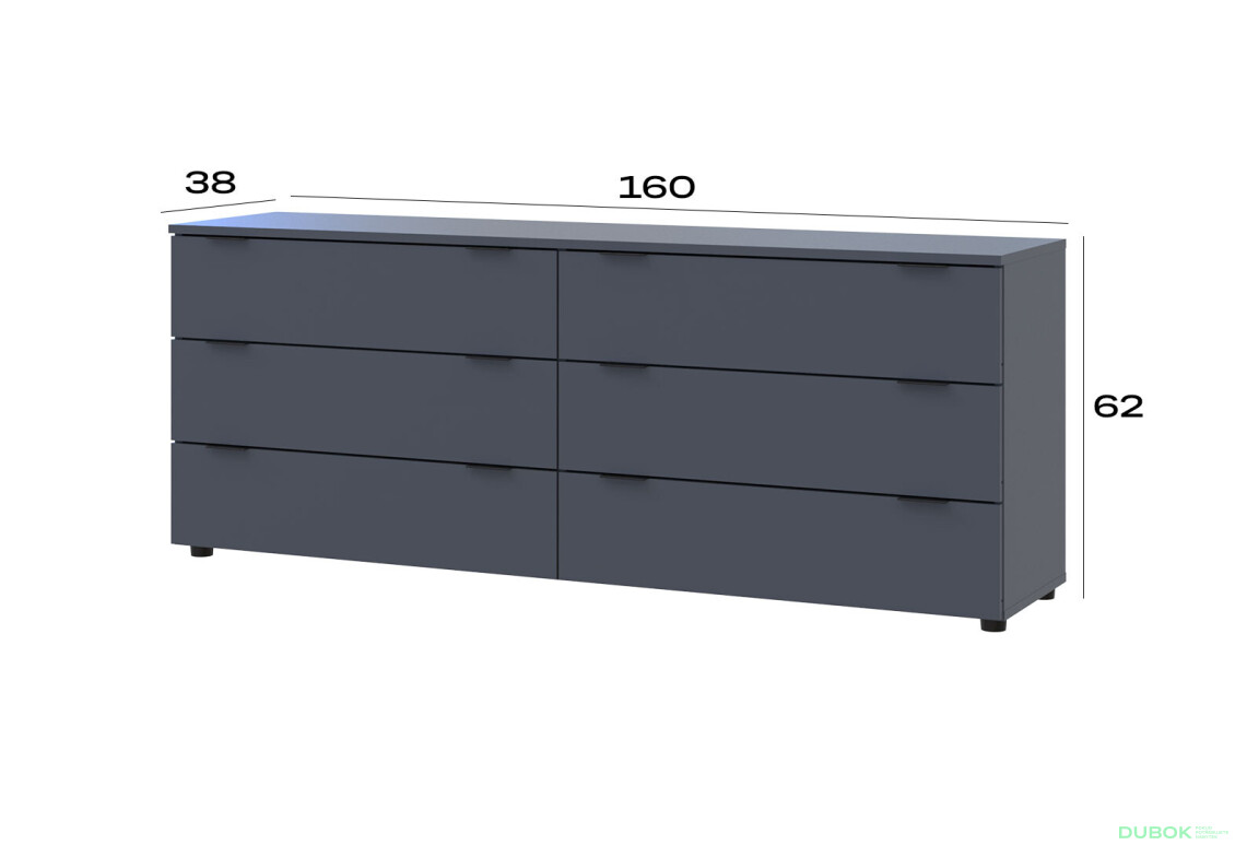 Komoda Ron 9 s 6 zásuvkami 160х38х62 grafit - Fotografia 7 Fotografia 7 - Komoda Ron 9 s 6 zásuvkami 160х38х62 grafit