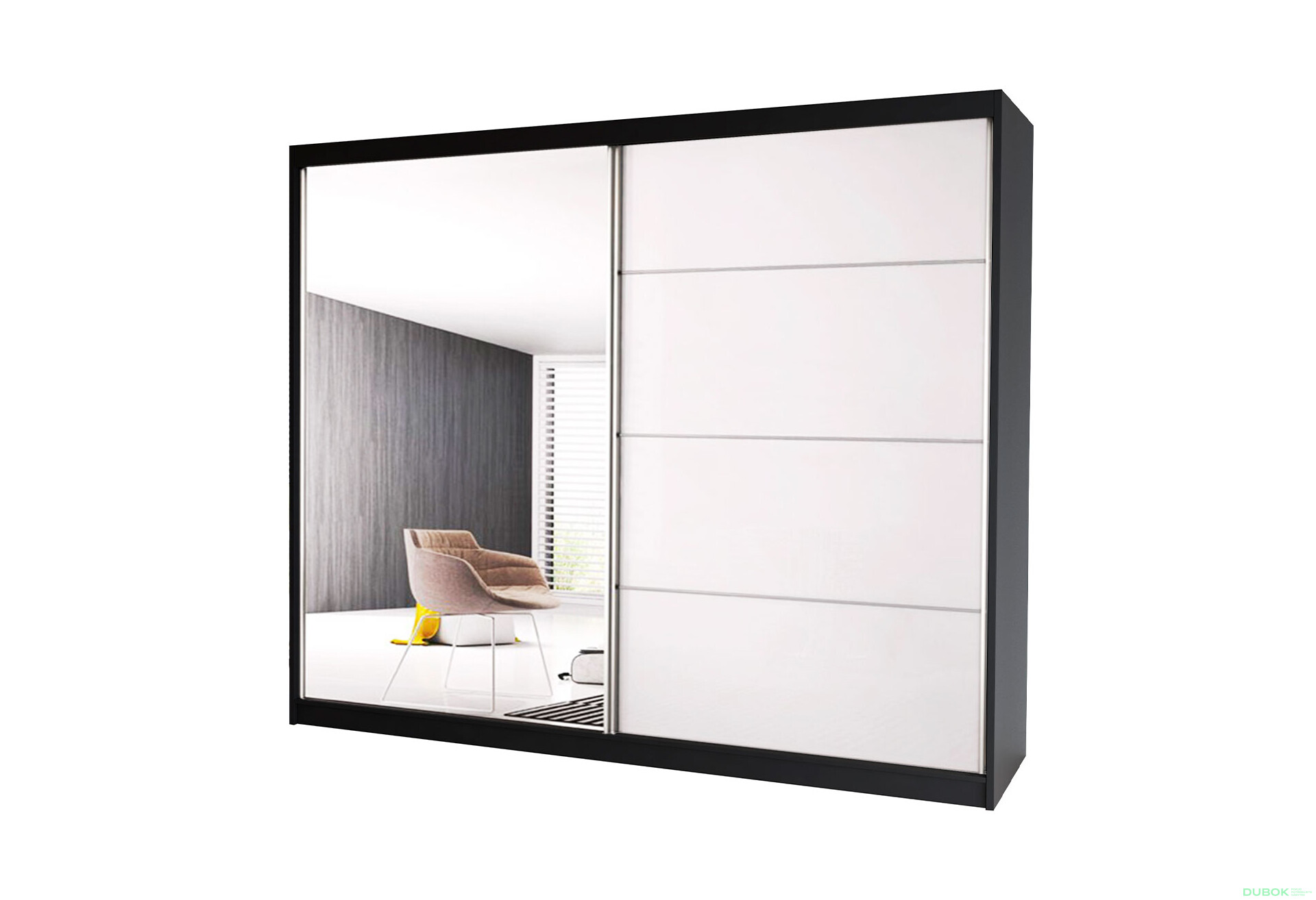 Fotografia 1 - Skriňa Multi 35, 233 čierna + fasáda biely lesk + zrkadlo