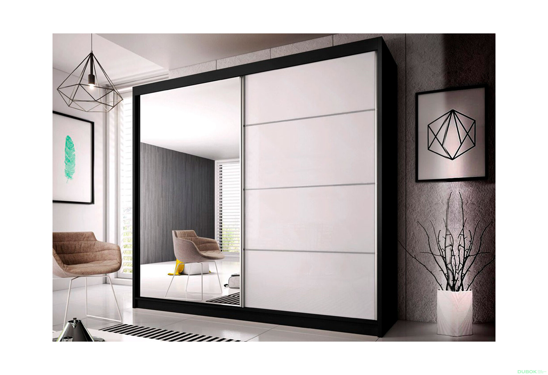 Fotografia 2 - Skriňa Multi 35, 233 čierna + fasáda biely lesk + zrkadlo