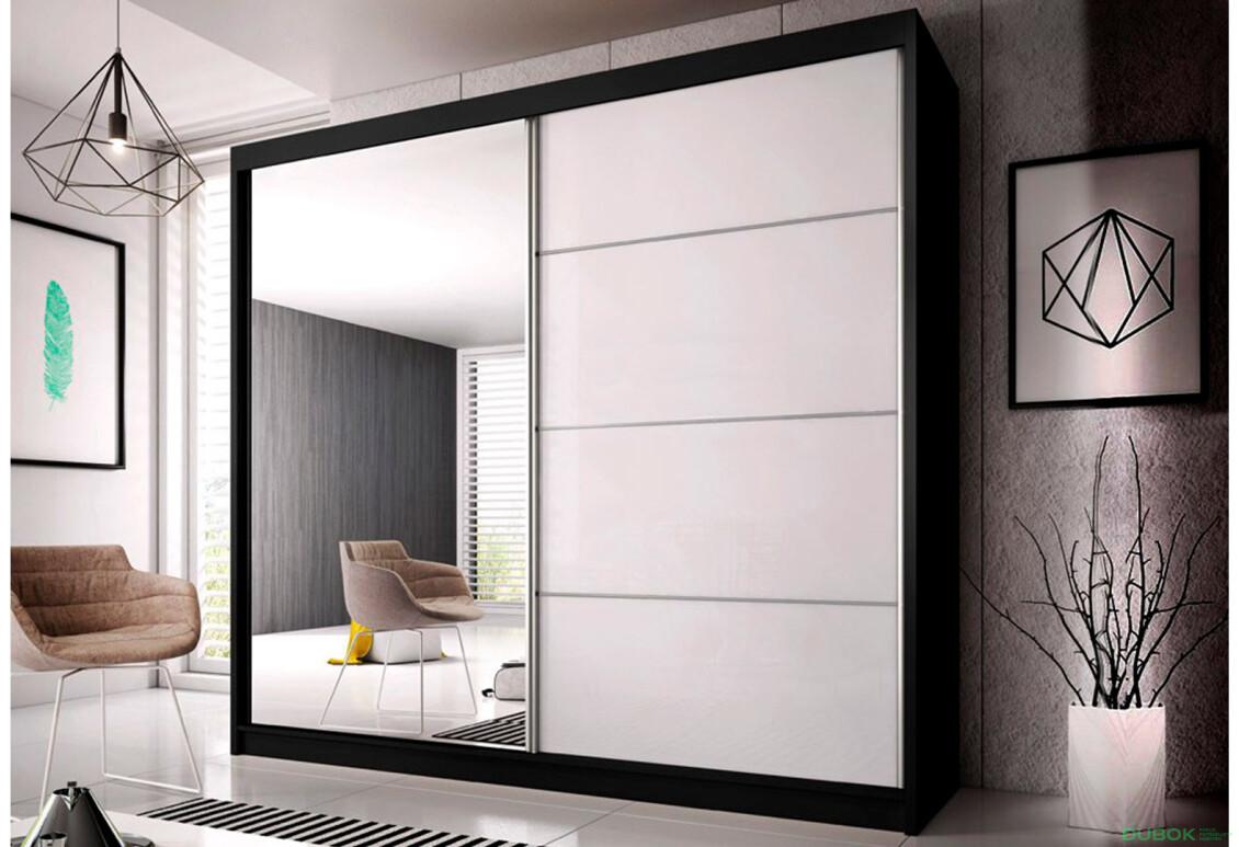 Fotografia 2 - Skriňa Multi 35, 233 čierna + fasáda biely lesk + zrkadlo