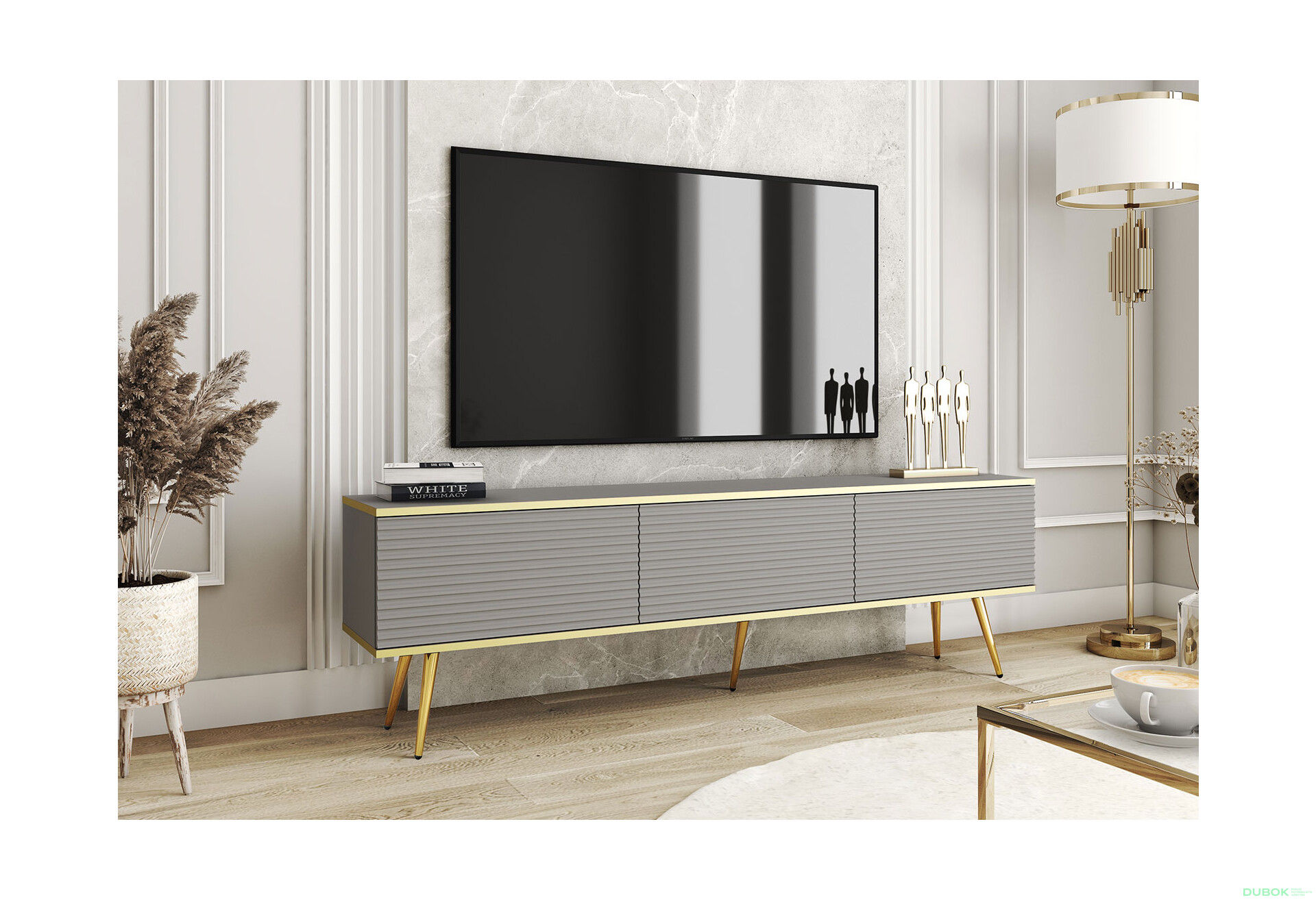 Fotografia 2 - TV stolík RTV 175 MDF sivý, zlaté nohy Oro