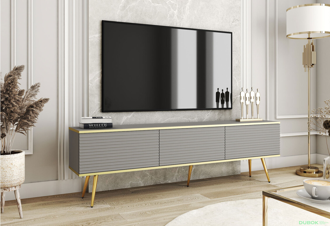 Fotografia 2 - TV stolík RTV 175 MDF sivý, zlaté nohy Oro