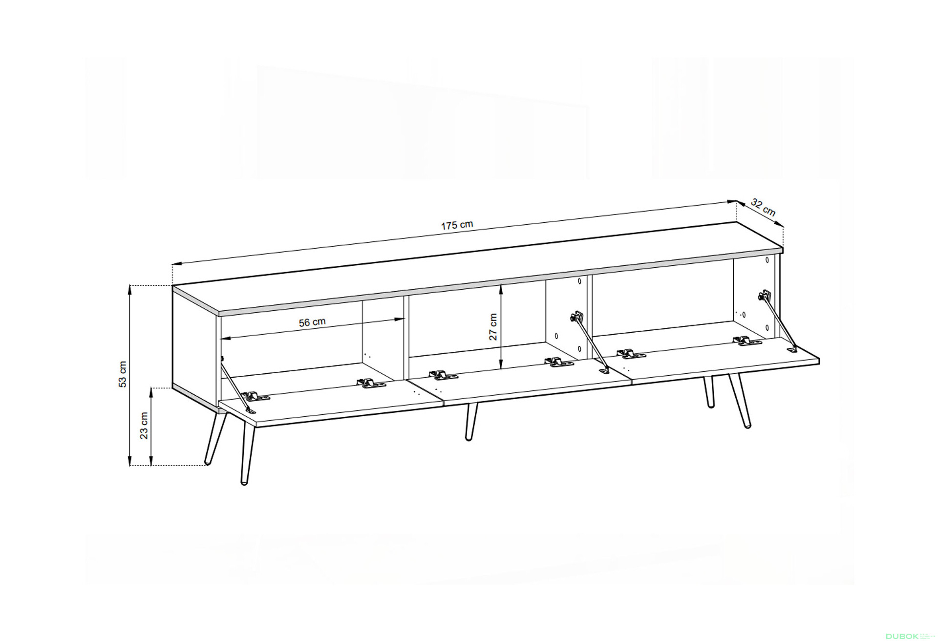 TV stolík RTV 175 MDF sivý, zlaté nohy Oro - Fotografia 3 Fotografia 3 - TV stolík RTV 175 MDF sivý, zlaté nohy Oro