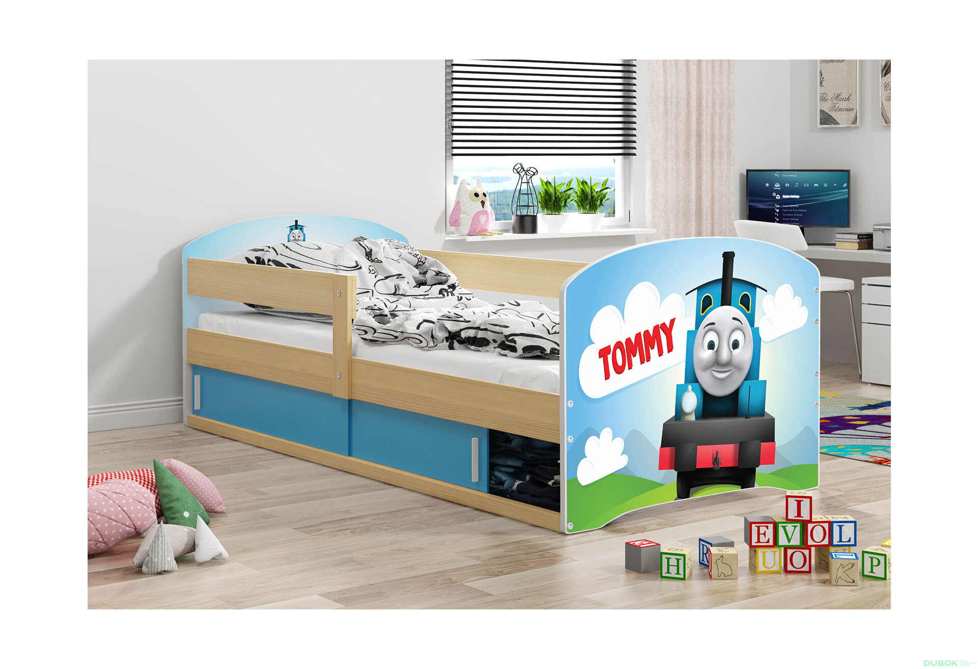 Posteľ Luki 1 borovica Tommy 80x160 cm s roštom, matracom - Fotografia 2 Fotografia 2 - Posteľ Luki 1 borovica Tommy 80x160 cm s roštom, matracom