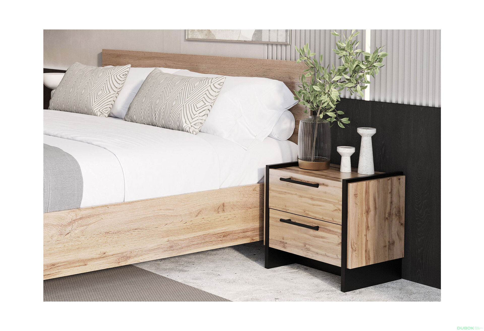 Nočný stolík 2s dub wotan / čierny Amino - Fotografia 2 Fotografia 2 - Nočný stolík 2s dub wotan / čierny Amino