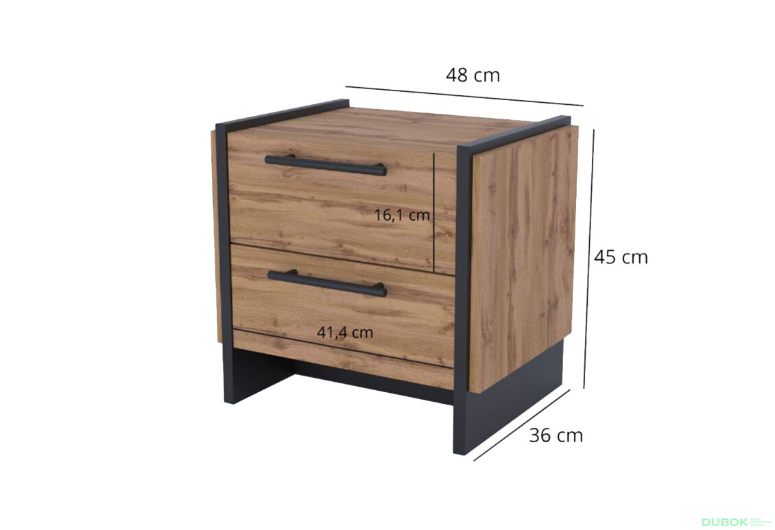 Nočný stolík 2s dub wotan / čierny Amino - Fotografia 3 Fotografia 3 - Nočný stolík 2s dub wotan / čierny Amino