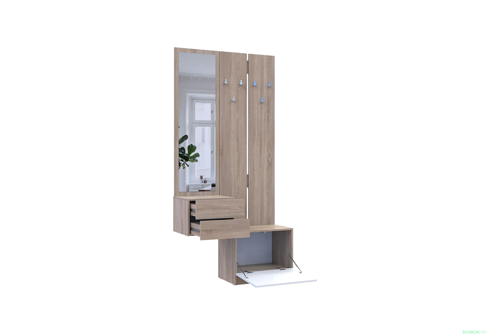 Súprava 105 cm s vešiakom dub sonoma / biela Sola - Fotografia 3 Fotografia 3 - Súprava 105 cm s vešiakom dub sonoma / biela Sola