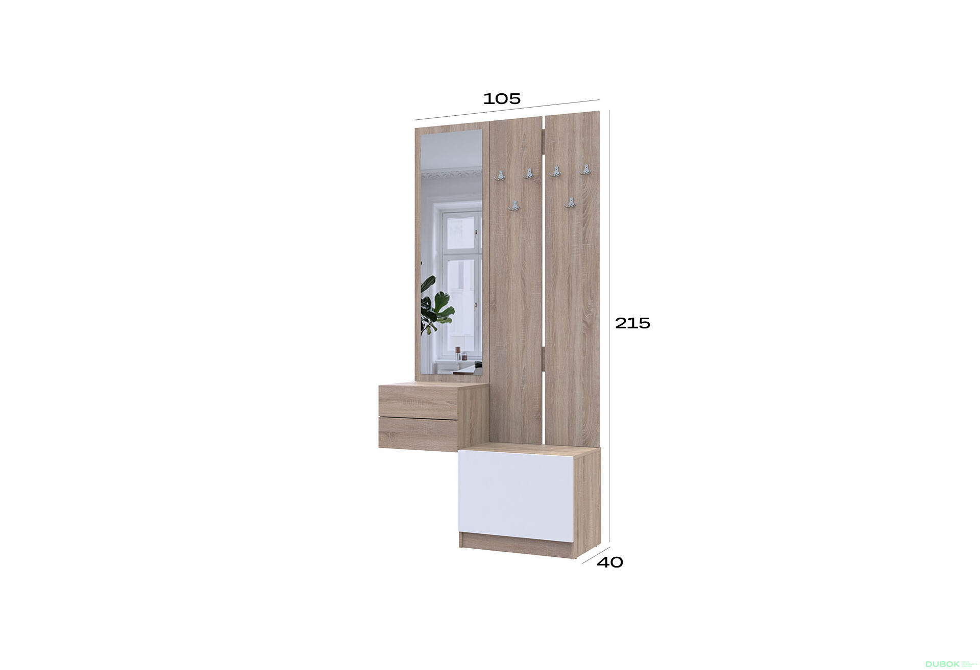 Súprava 105 cm s vešiakom dub sonoma / biela Sola - Fotografia 7 Fotografia 7 - Súprava 105 cm s vešiakom dub sonoma / biela Sola
