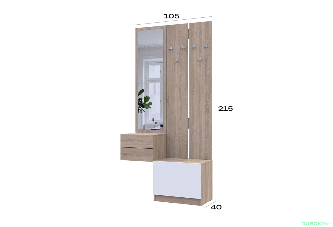 Súprava 105 cm s vešiakom dub sonoma / biela Sola - Fotografia 7 Fotografia 7 - Súprava 105 cm s vešiakom dub sonoma / biela Sola
