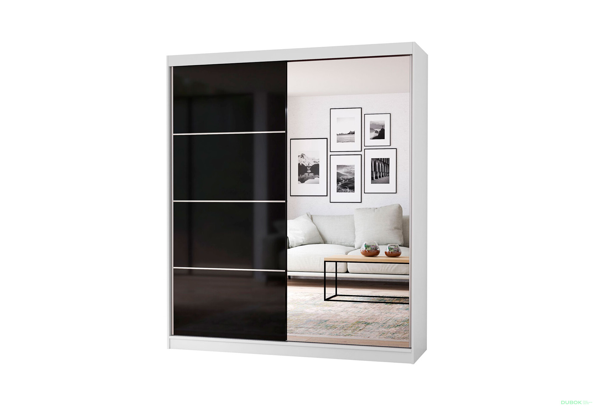 Fotografia 1 - Skriňa Multi 31, 183 biela + fasáda čierny lesk + zrkadlo