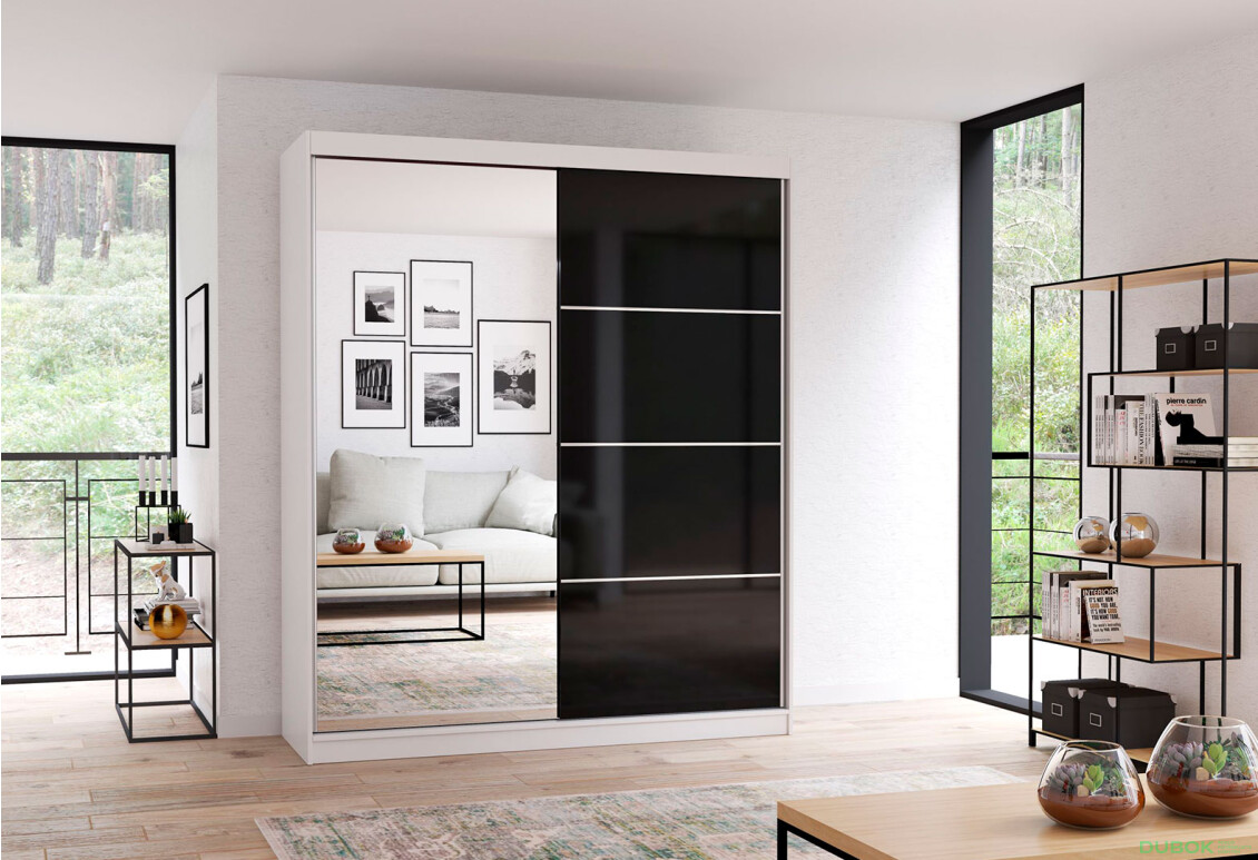 Fotografia 2 - Skriňa Multi 31, 183 biela + fasáda čierny lesk + zrkadlo