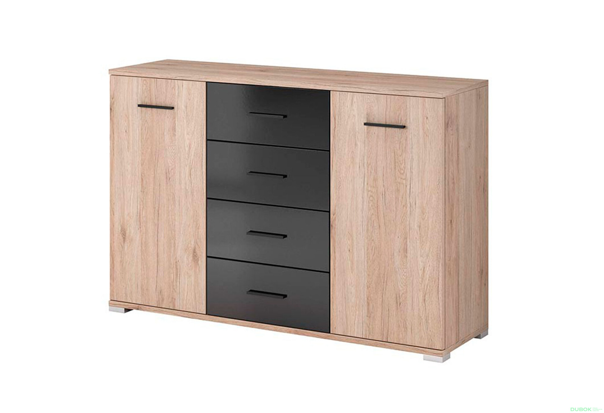 Fotografia 1 - Komoda 2D4S Bari san remo sand / čierny lesk Idczak meble