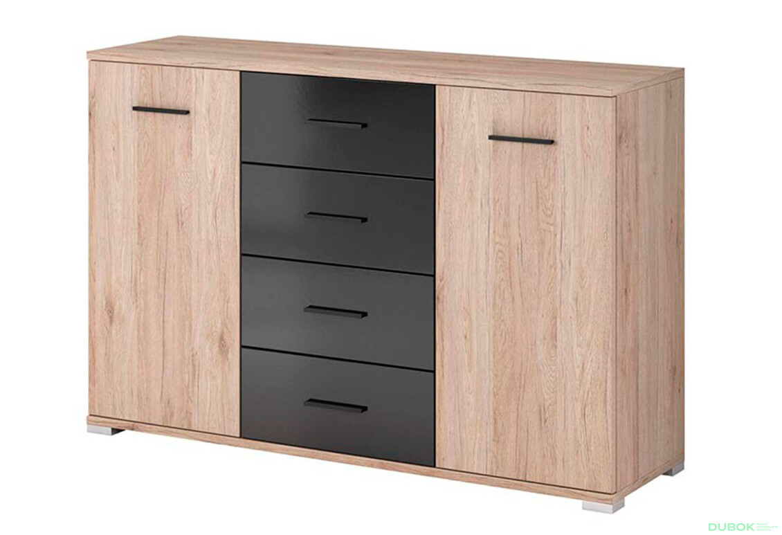 Komoda 2D4S Bari san remo sand / čierny lesk Idczak meble