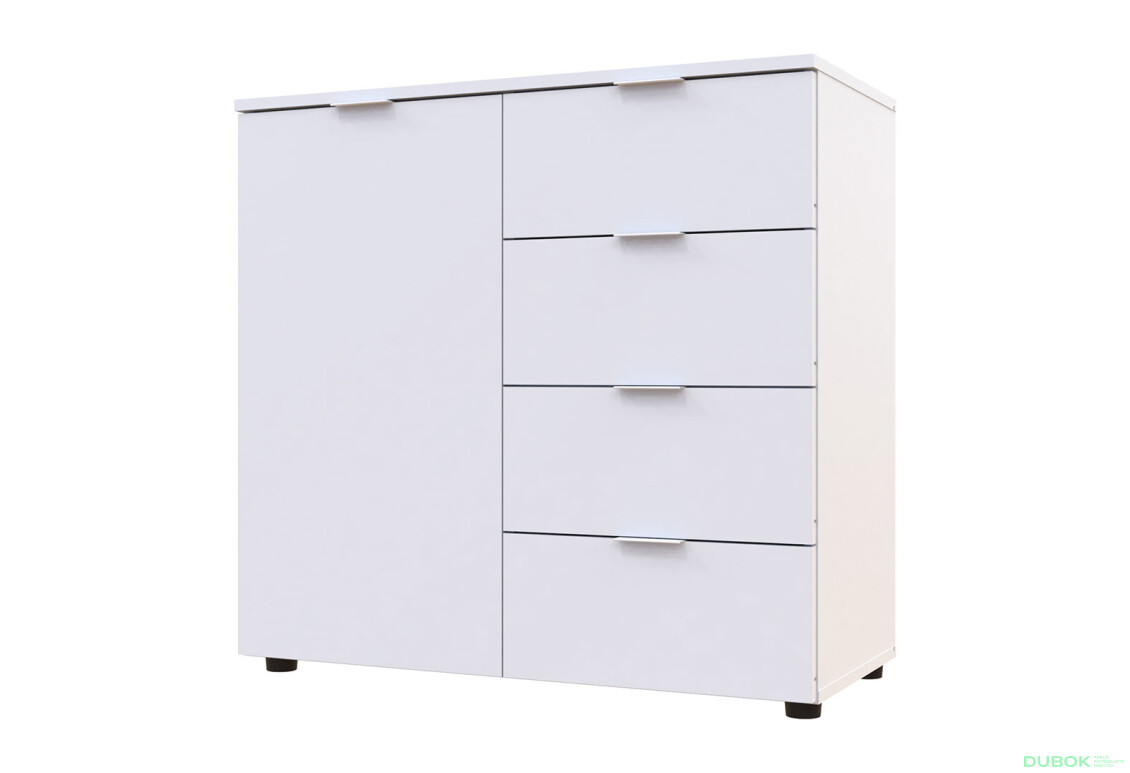 Komoda s dvierkami a 4 zásuvkami Ron 1 80 cm Biela