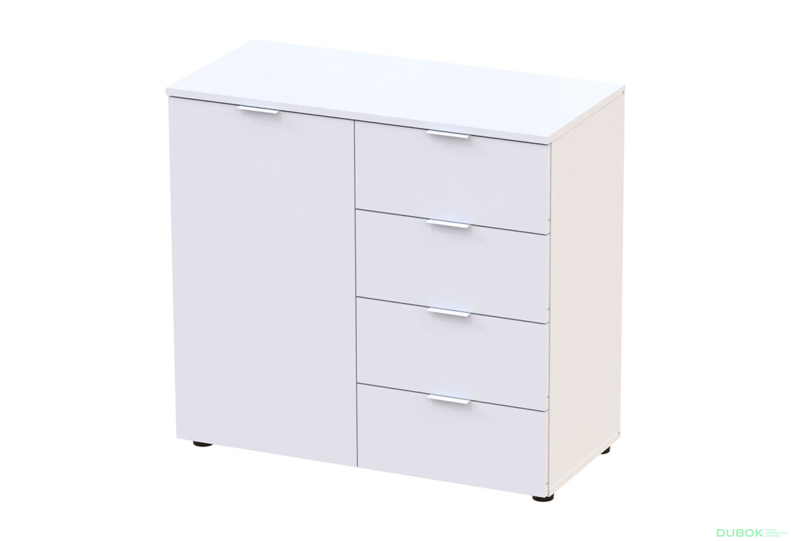 Fotografia 4 - Komoda s dvierkami a 4 zásuvkami Ron 1 80 cm Biela