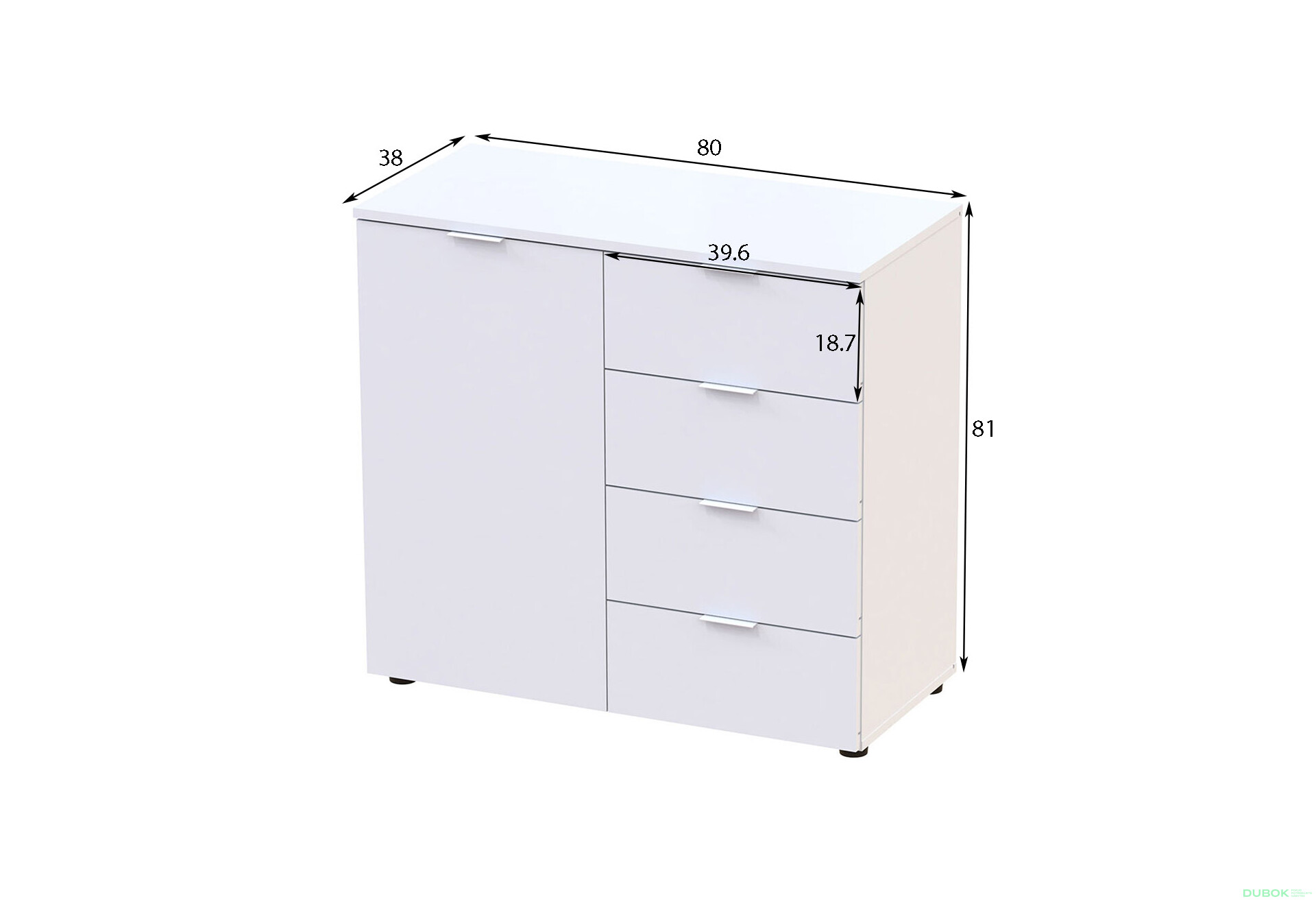 Fotografia 5 - Komoda s dvierkami a 4 zásuvkami Ron 1 80 cm Biela