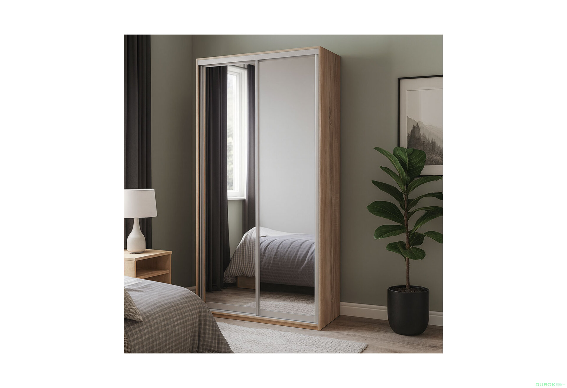 Fotografia 4 - Skriňa 2D 1200x600x2400, 2 zrkadlá, Svetlý dub sonoma