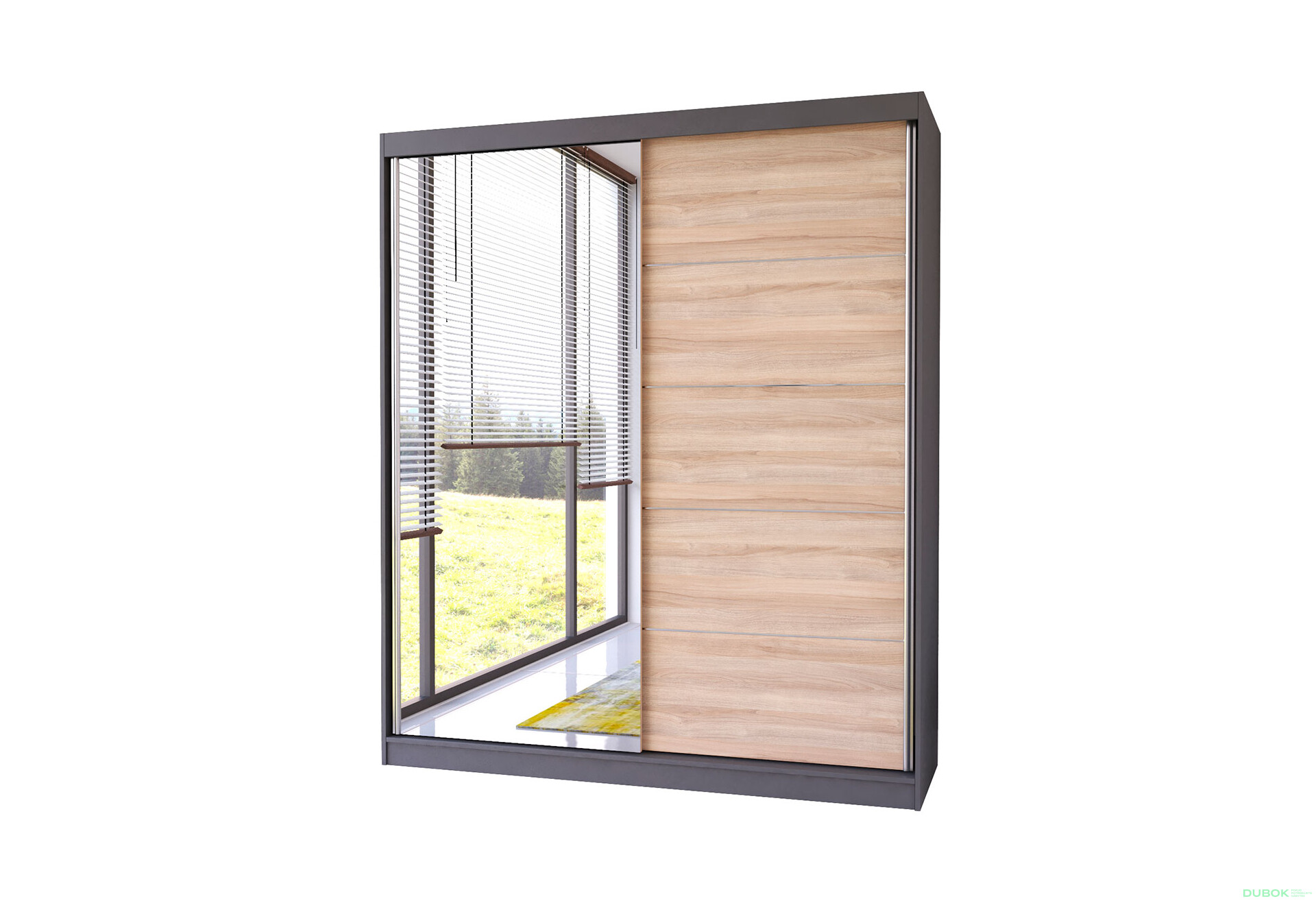 Fotografia 1 - Skriňa Bella 03 so zrkadlom šedý / dub sonoma