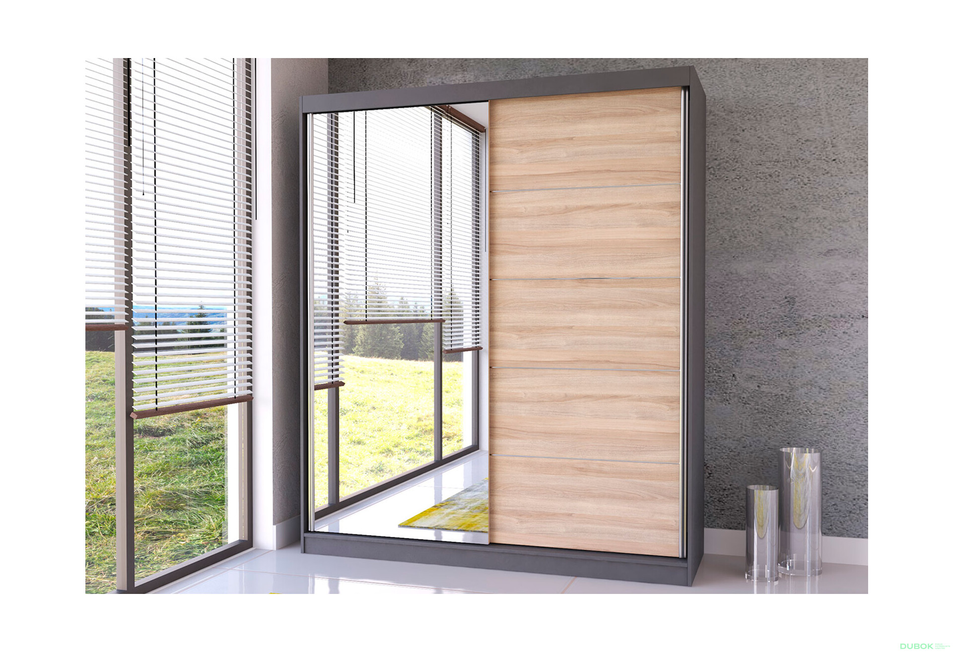 Fotografia 2 - Skriňa Bella 03 so zrkadlom šedý / dub sonoma