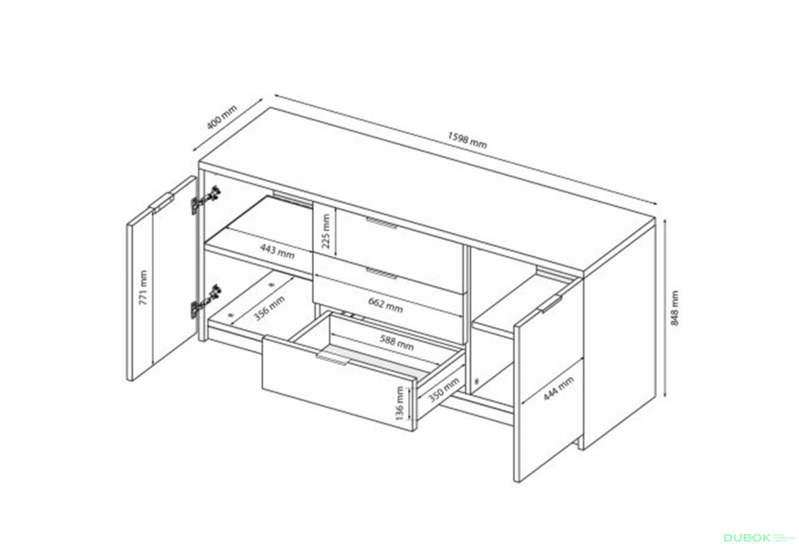 Fotografia 7 - Komoda Roma Color 2 dvere 3 šírky 1,6 m kašmírový lesk