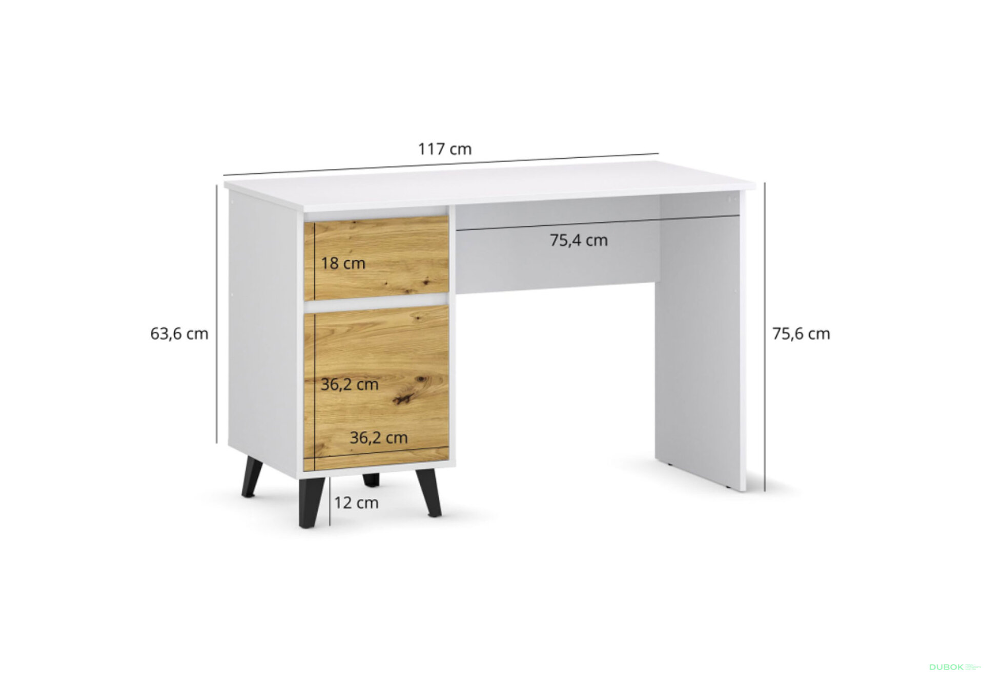 Fotografia 6 - Písací stôl Borg 1d1s/120 biely / dub artisan