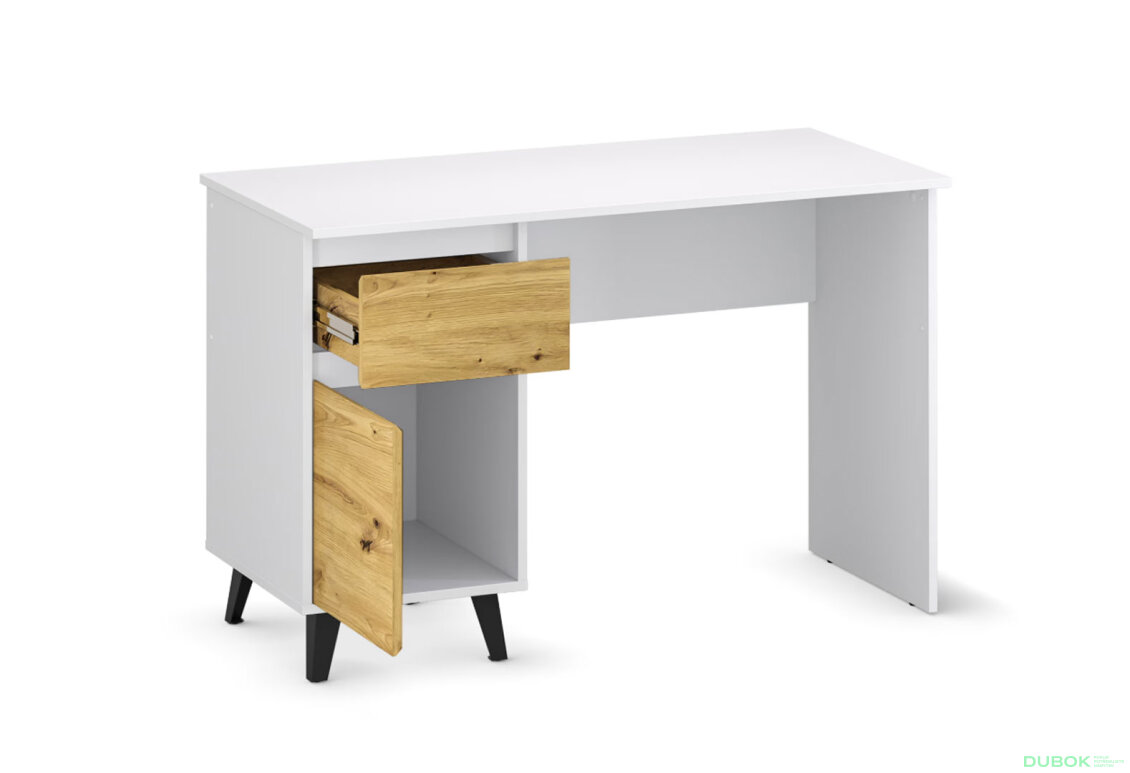 Fotografia 5 - Písací stôl Borg 1d1s/120 biely / dub artisan