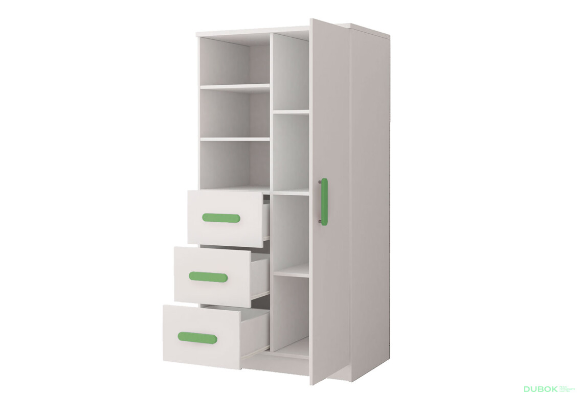 Fotografia 2 - Regál 80 3S1D Šmyk biela, úchytky lemon Idczak meble