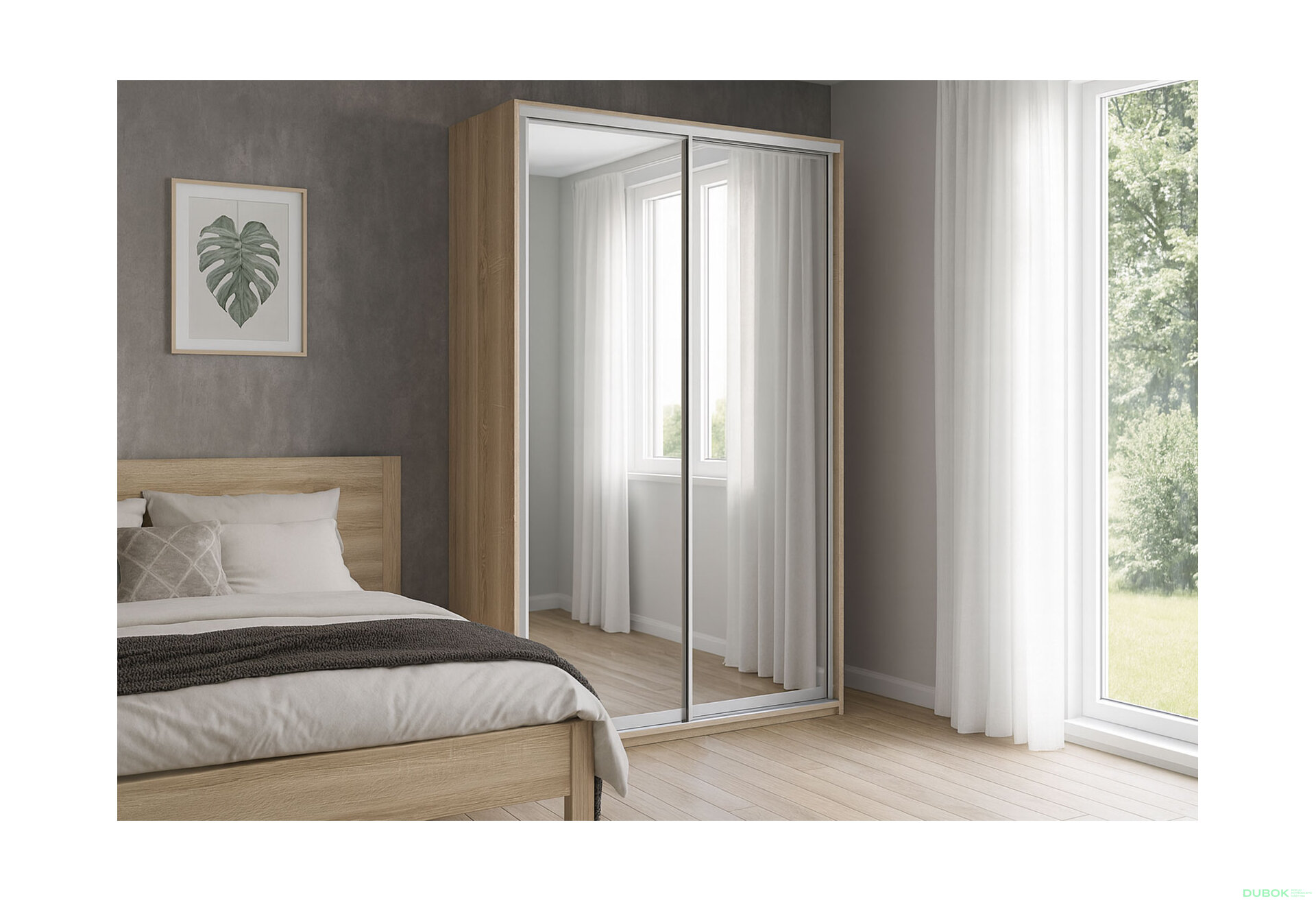 Fotografia 4 - Skriňa 2D 1500x600x2400, 2 zrkadlá, Svetlý dub sonoma