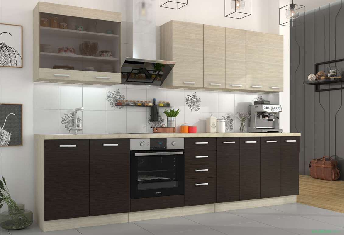 Kuchynská zostava 3.0 m Chamonix dub ferrara / tmavé legno