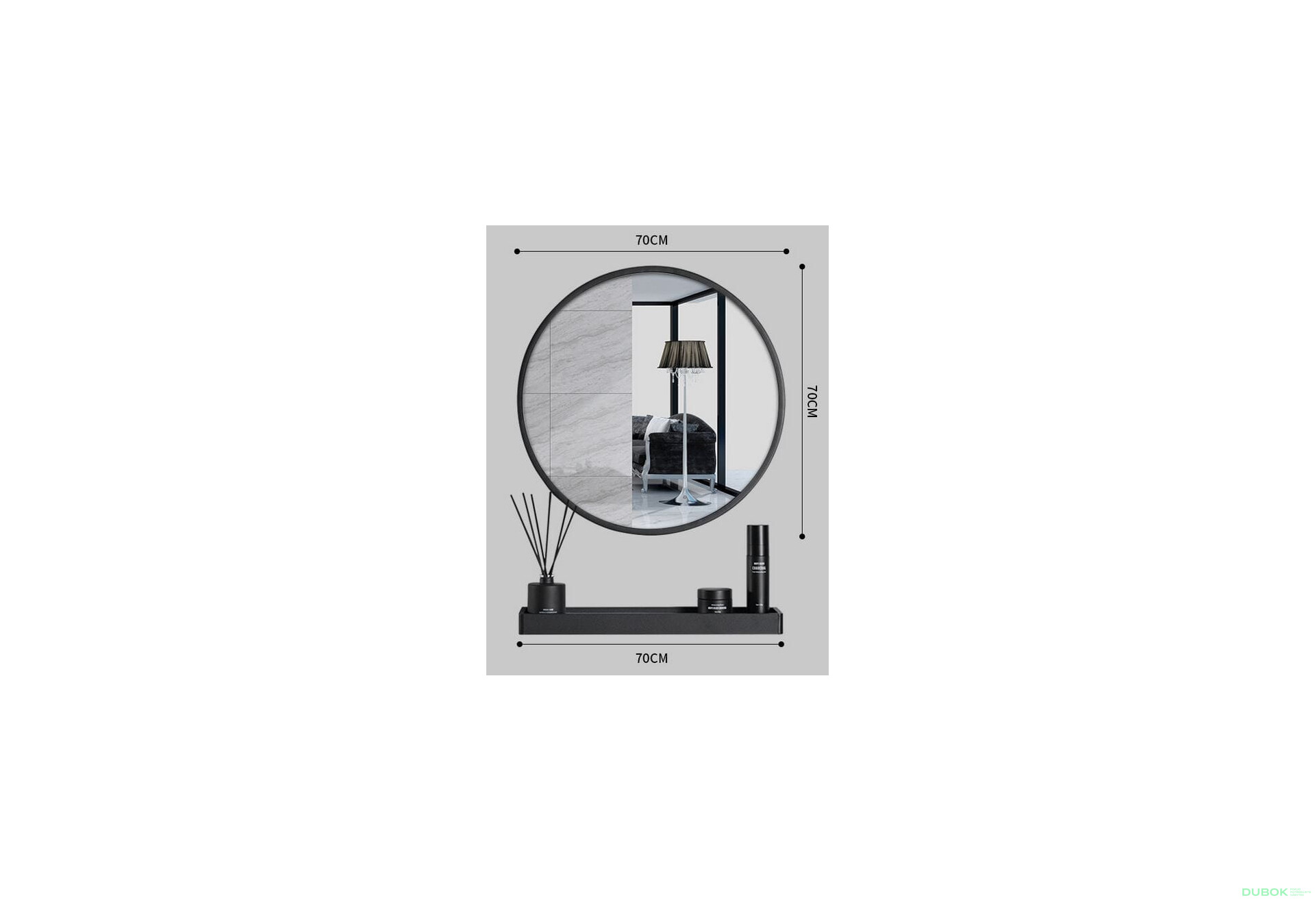 Lustro z półką 70cm czarne - Fotografia 4 Fotografia 4 - Lustro z półką 70cm czarne